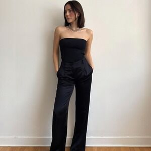 Alexander McQueen Black Satin Pants Womens 38 US 2 Black Bootcut Made in Italy